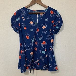 MODCLOTH V-Neck Floral Toe Waist Blouse